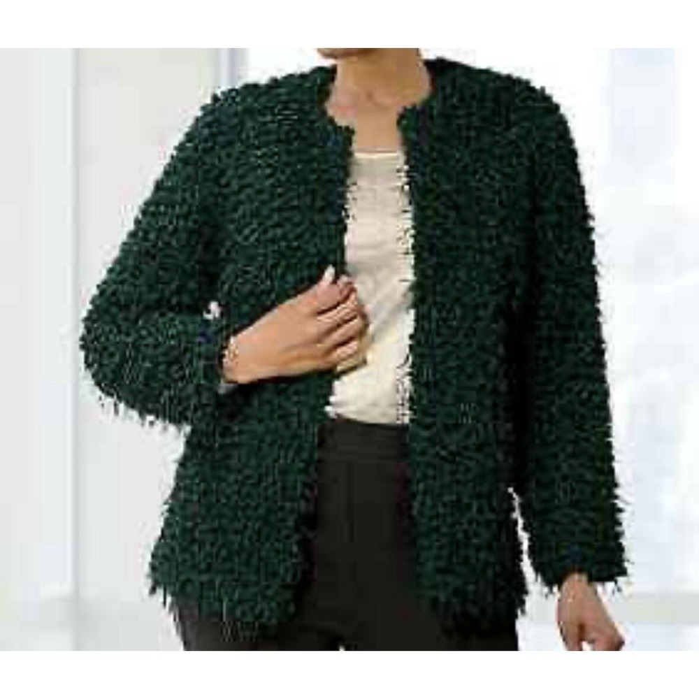 ZARA.Teddy, Emerald Green Open Jacket.‎ Warm and Cozy. Sz L. Fully lined.